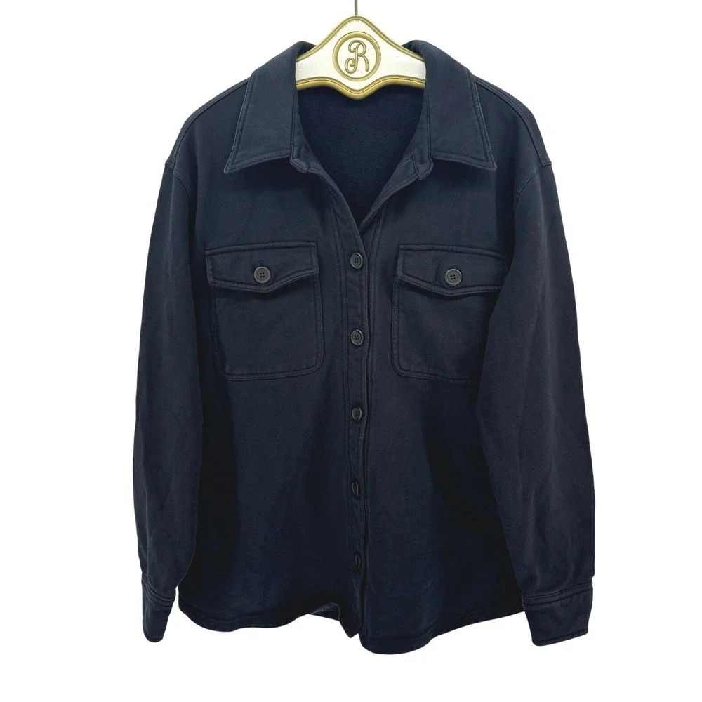 GOOD AMERICAN Black Shacket 3/4 L XL Oversized Button Front Shirt Jacket